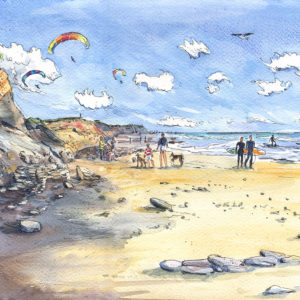 Compton Beach Isle of Wight with para-gliders surfers