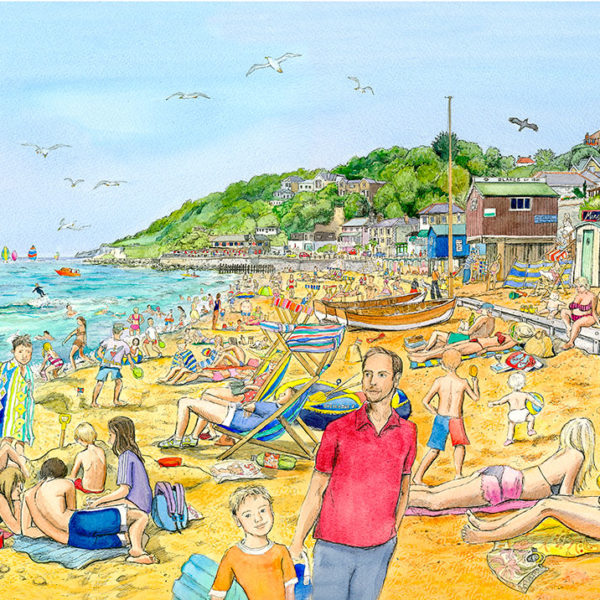 A packed beach with lots of sunbathers at Ventnor Bay on the isle of wight