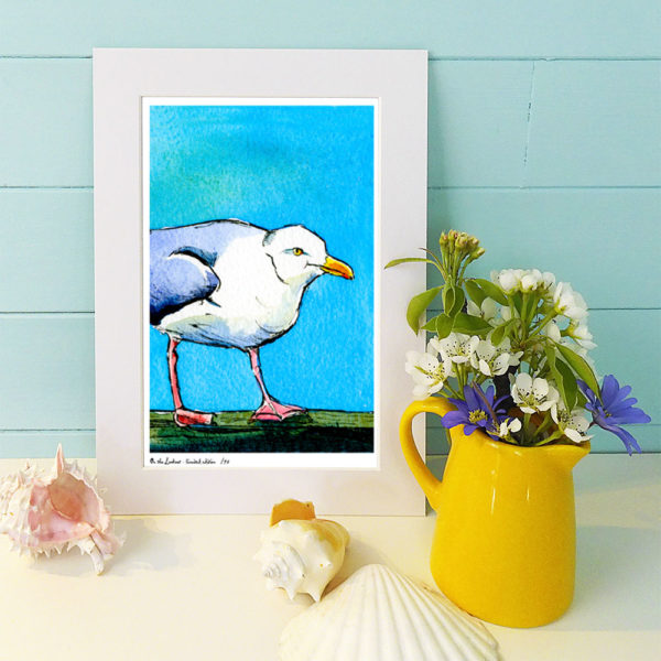 seagull with a blue background
