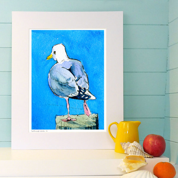 seagull with a blue background