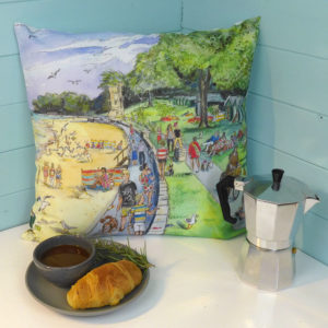 seaside cushion featuring Appley Tower, Ryde on the Isle of Wight