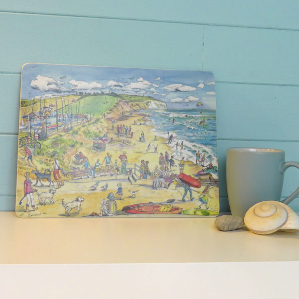 packed scene at Yaverland beach on the Isle of Wight printed onto a placemat
