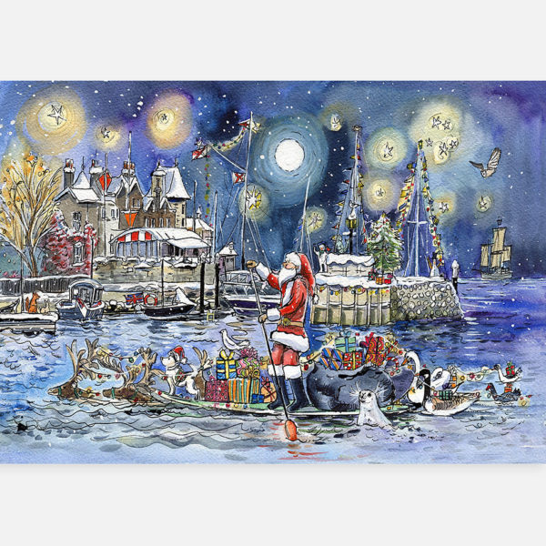 royal yacht squadron, isle of wight, cowes, santa on a sup, paddle board, wight christmas