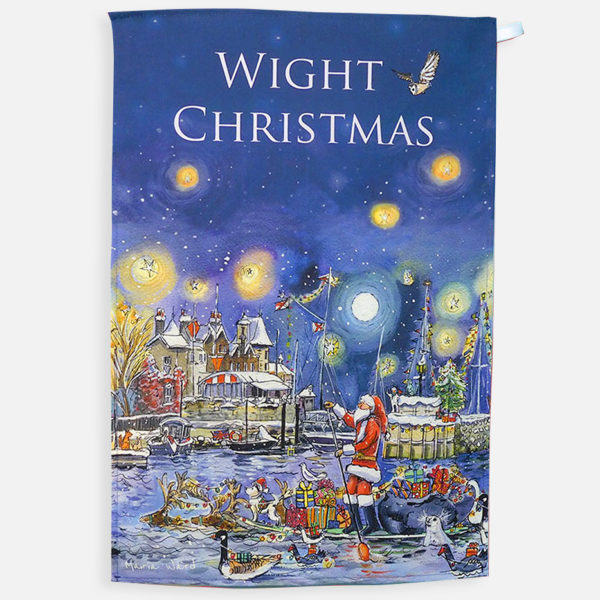 royal yacht squadron, tea towel, isle of wight, cowes, santa on a sup, paddle board, wight christmas