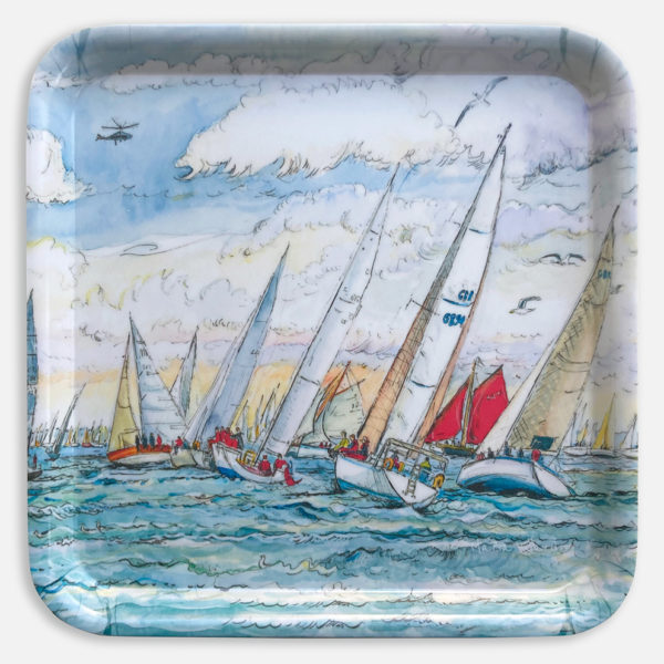 painting printed onto a melamine tray of the round the island yacht race at Cowes