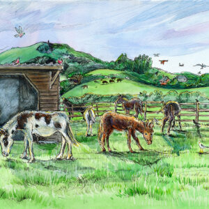 a painting of the Isle of wight donkey sanctuary